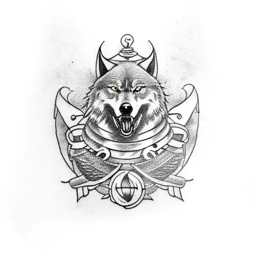viking sleeve with hugin and munin, the wolf fenrir and a vikingship tattoo design idea