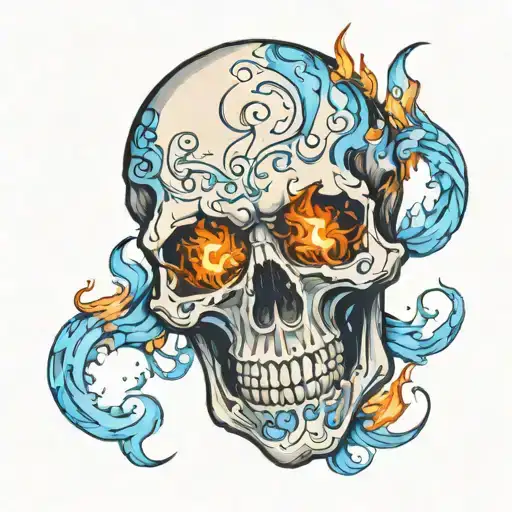 Skull with blue fire   tattoo design idea