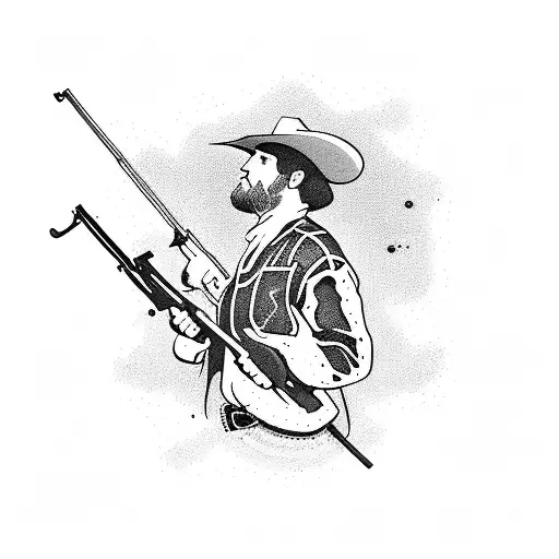 western cowboy with lever action rifle tattoo design idea