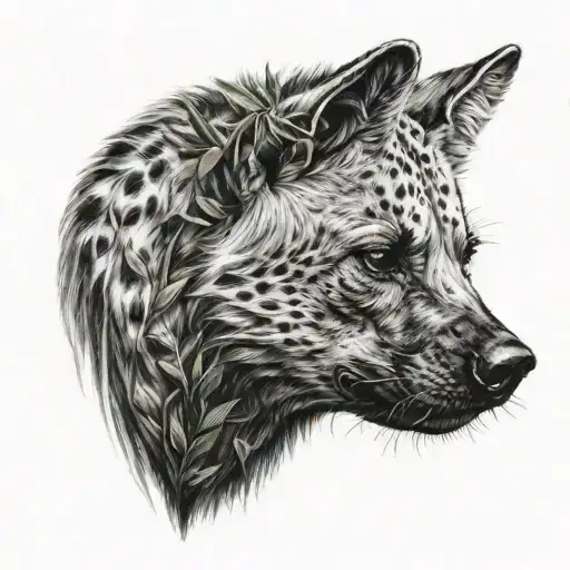 Lebanese Hyena in front of an olive tree tattoo design idea