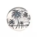 palm trees at sunset with coconut drink and French fries tattoo design idea