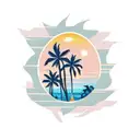 palm trees at sunset with coconut drink and French fries tattoo design idea