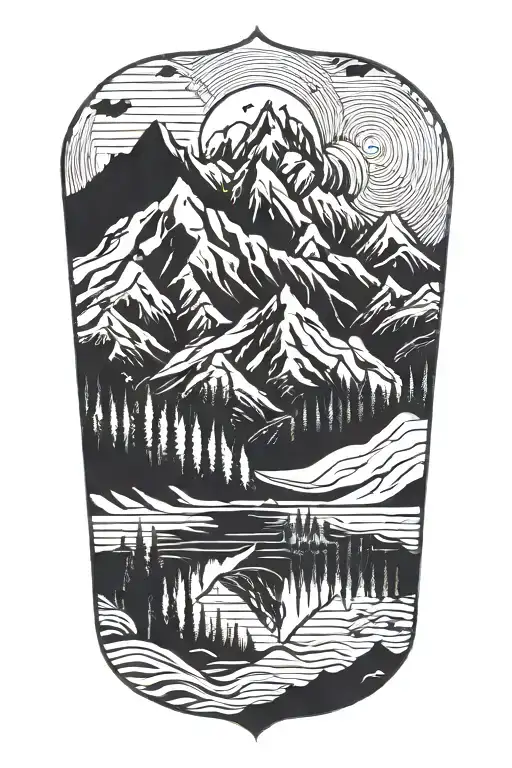Mountains lake tattoo design idea