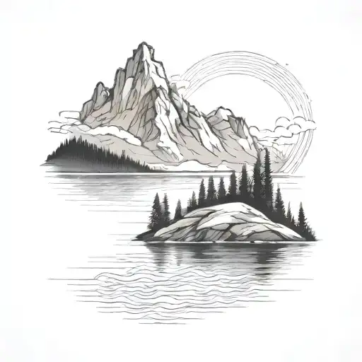 lake with mountain in background tattoo design idea