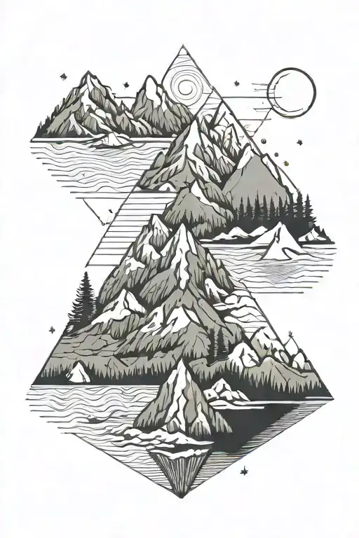 Mountains Lakes Nature tattoo design idea