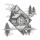Mountain lake cabin tattoo design idea