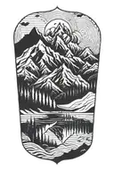 Mountains lake tattoo design idea