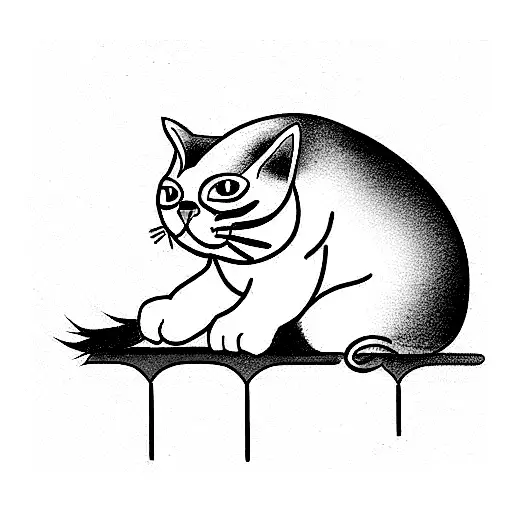grumpy fat cat sat on back tattoo design idea