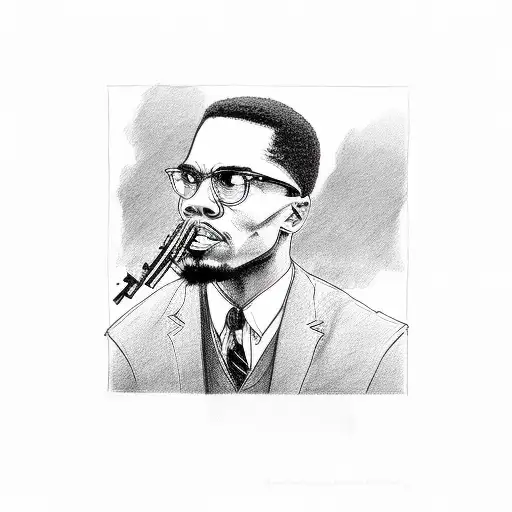 malcolm x holding gun looking out window  tattoo design idea