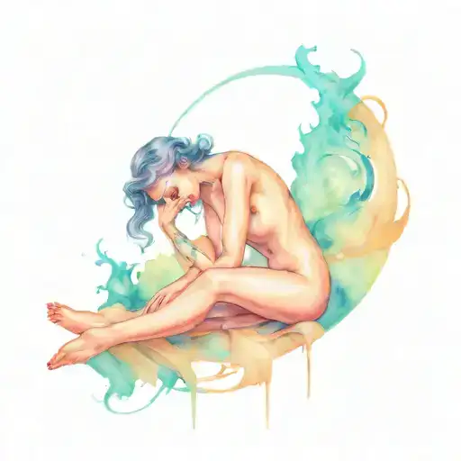 sci-fi nude woman pinup full body tattoo design idea