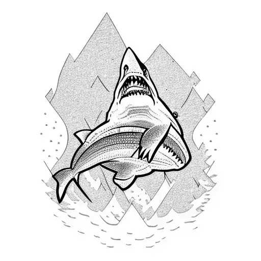 West coast canada coastline with shark and "alba gu braith" tattoo design idea