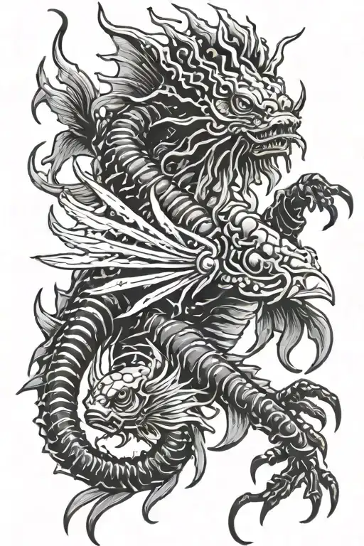 Japanese bull scorpion lion fish black  tattoo design idea
