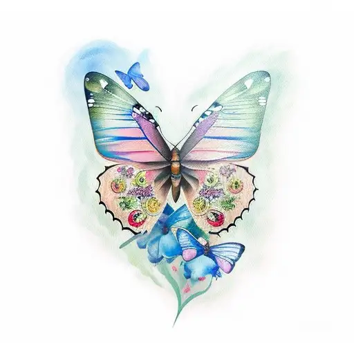 A realistic butterfly surrounded by a watercolour background tattoo design idea