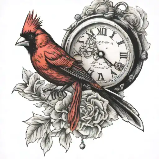 red and black Cardinal Holding wristwatch tattoo design idea