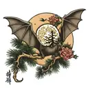 pine trees moon bat flying tattoo design idea