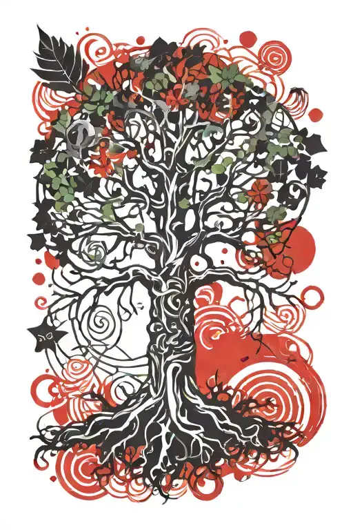yggdrasil tree with place for name and date tattoo design idea