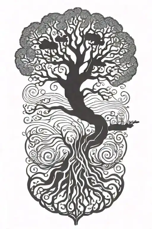 Trippy Tattoo Design Incorporating yggdrasil tree silhouette tattoo design idea
