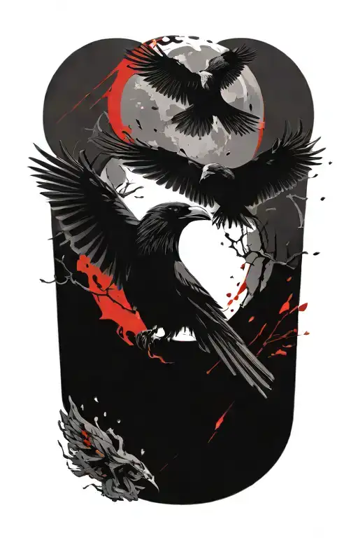 yddrasil and ravens Huginn and Muninn tattoo design idea