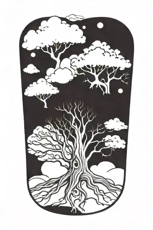 Trippy Tattoo Design Incorporating yggdrasil tree silhouette tattoo design idea