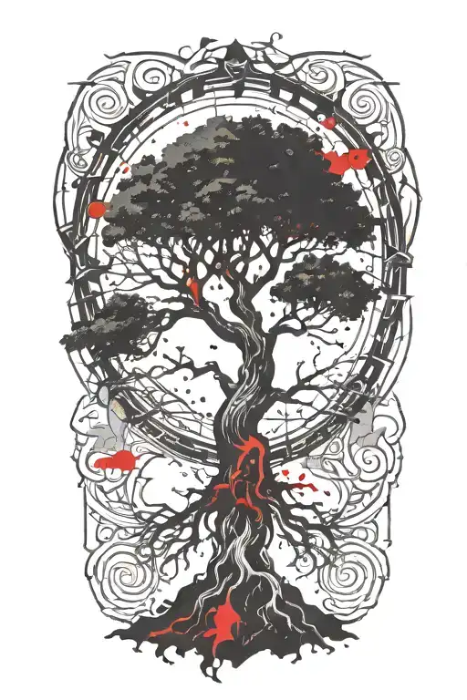 Trippy Tattoo Design Incorporating yggdrasil tree tattoo design idea