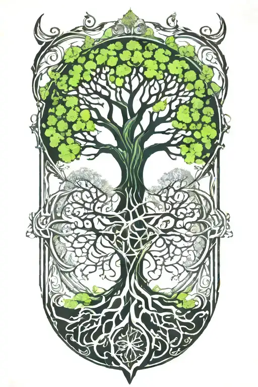 Trippy Tattoo Design Incorporating yggdrasil tree tattoo design idea