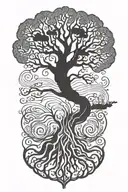 Trippy Tattoo Design Incorporating yggdrasil tree silhouette tattoo design idea