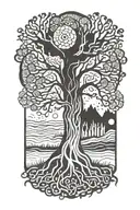 Trippy Tattoo Design Incorporating yggdrasil tree silhouette tattoo design idea