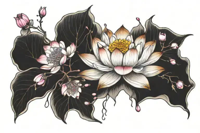 Lotus flower with Cherry Blossoms tattoo design idea
