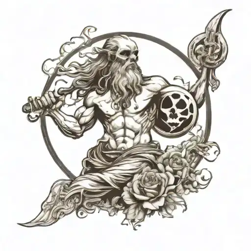 Black and white tattoo design. Concept of philosophical existentialism and character of Charon in mythology. tattoo design idea
