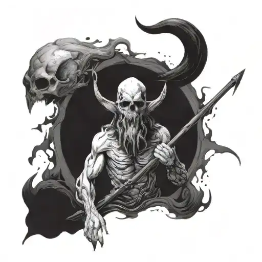 Black and white tattoo design. Concept of philosophical existentialism and character of Charon in mythology. tattoo design idea
