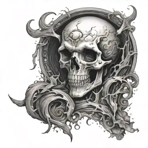 Black and white tattoo design. Concept of philosophical existentialism and character of Charon in mythology. tattoo design idea
