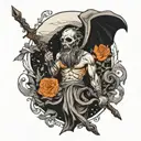 Black and white tattoo design. Character of Charon in mythology mixed with philosophical existentialism. tattoo design idea