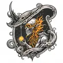 Black and white tattoo design. Character of Charon in mythology mixed with philosophical existentialism. tattoo design idea