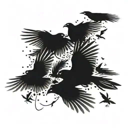 flock of crows flying tattoo design idea