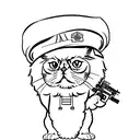A Persian cat dressed in a World War 2 pilot uniform, holding an airsoft gun. tattoo design idea