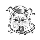 A Persian cat dressed in a World War 2 pilot uniform, holding an airsoft gun. tattoo design idea
