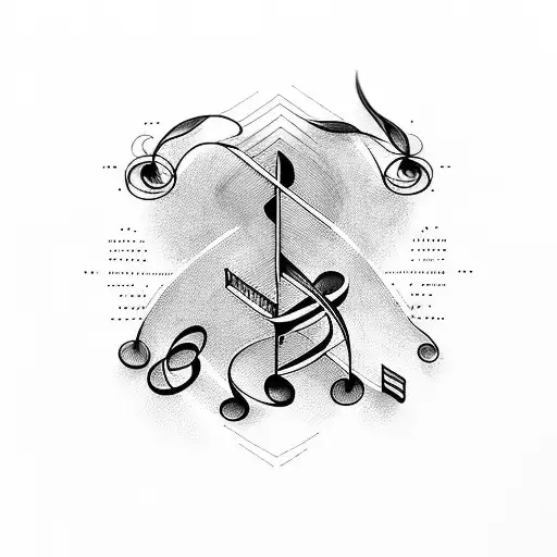 Musical notes intertwined with lines of code tattoo design idea
