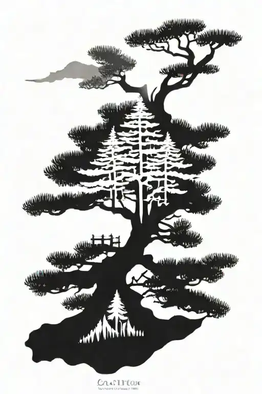 the evolution of a pine tree with symbolism of beauty in time tattoo design idea