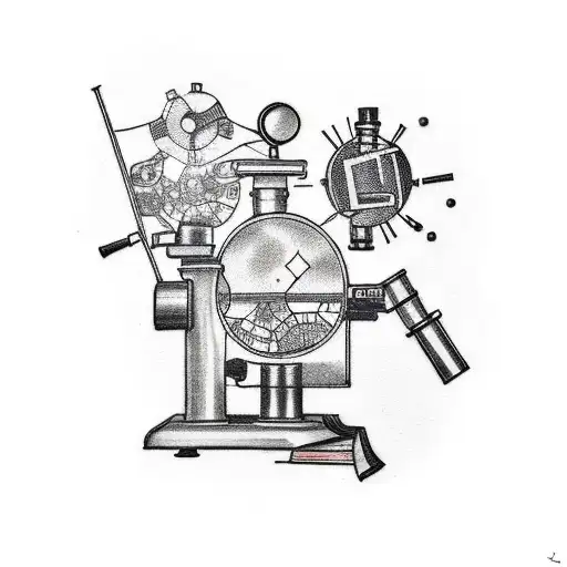 A tattoo of a vintage microscope surrounded by books, symbolizing the intersection of science and literature tattoo design idea