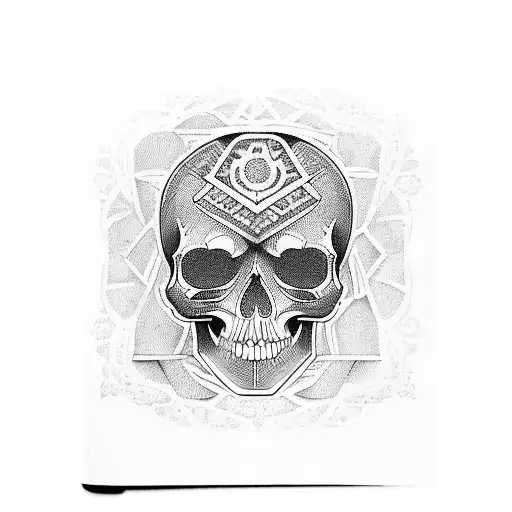A tattoo design featuring a stack of books with intricate details and a mysterious skull hidden among them tattoo design idea