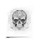 A tattoo design featuring a stack of books with intricate details and a mysterious skull hidden among them tattoo design idea