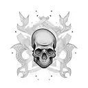 A tattoo design featuring a stack of books with intricate details and a mysterious skull hidden among them tattoo design idea