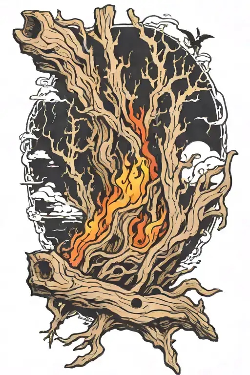 driftwood with EVANS burned into it tattoo design idea