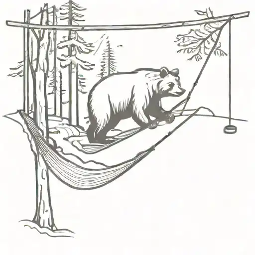 bear kick flip over a river mountain hammock forest lake tattoo design idea