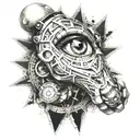 cyborg arm and forearm with triangular all-seeing eye tattoo design idea