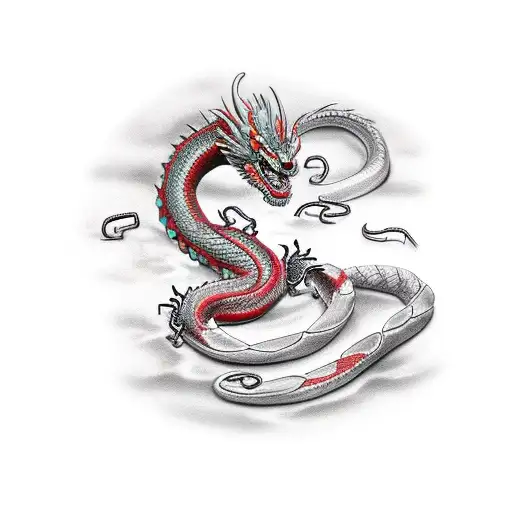 dragon fighting a bug snake tattoo design idea