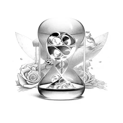 A film strip morphing into an hourglass, representing the timeless nature of cinema tattoo design idea