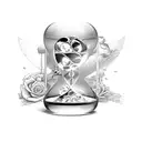 A film strip morphing into an hourglass, representing the timeless nature of cinema tattoo design idea