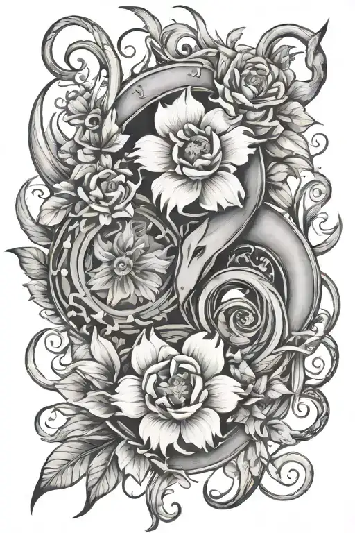 Sagittarius and Capricorn flowers intertwined tattoo design idea