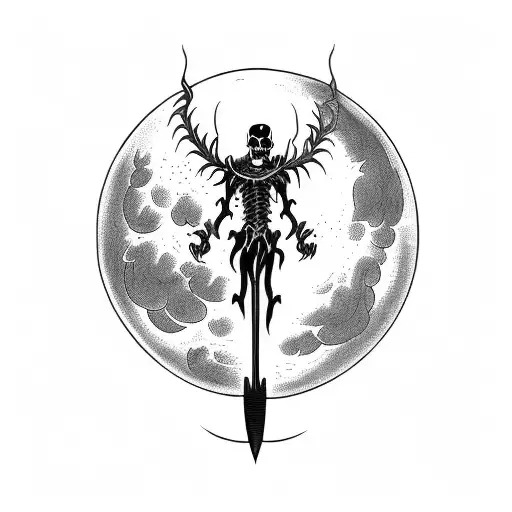 death walking grimly with his sickle illuminated by the full moon tattoo design idea